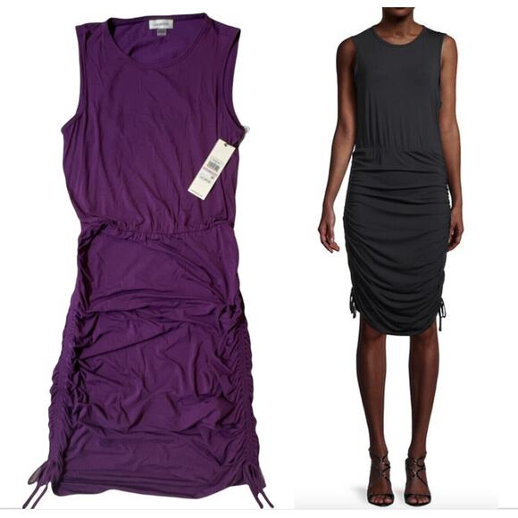 New Calvin Klein Dress Crewneck Sleeveless Ruched Side Drawstring Sheath NEW 12 - Picture 1 of 11